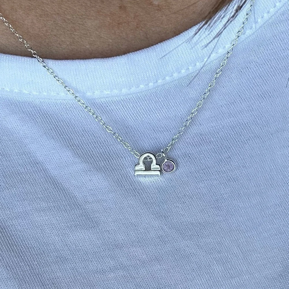 Sterling Silver Pink Quartz Libra Necklace